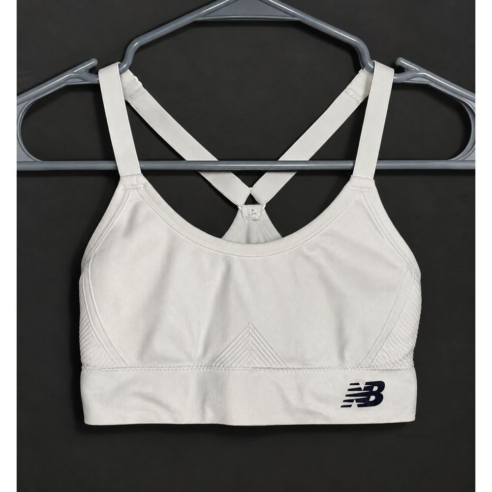 New Balance Women's Sports Bra White Size S/P Strappy Back Padded Athletic